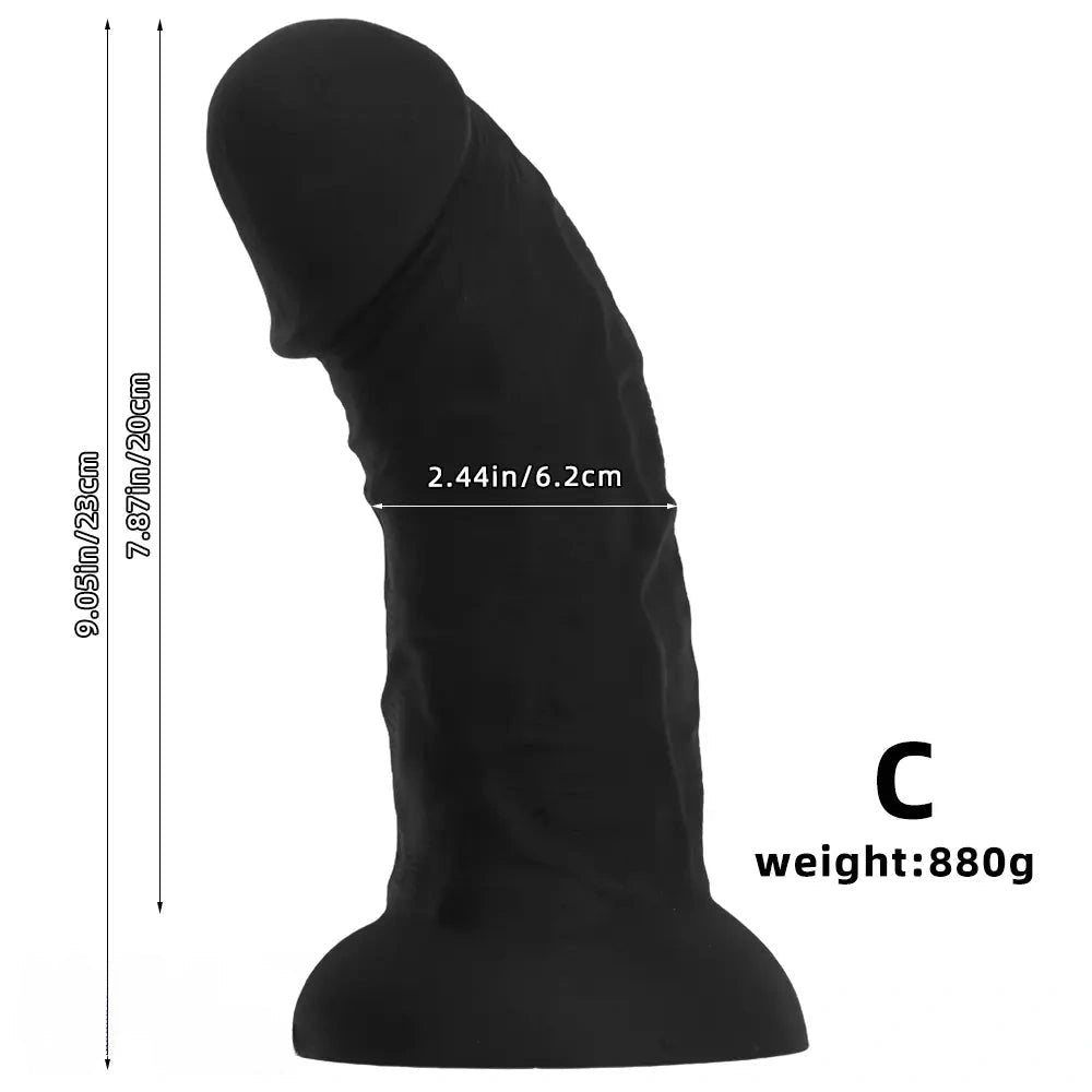Black thick silicone dildo with suction cup base, photo 12