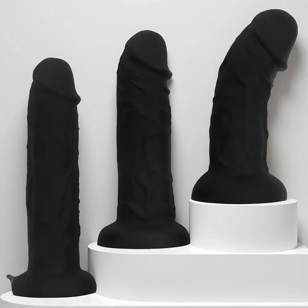 Black thick silicone dildo with suction cup base, photo 4