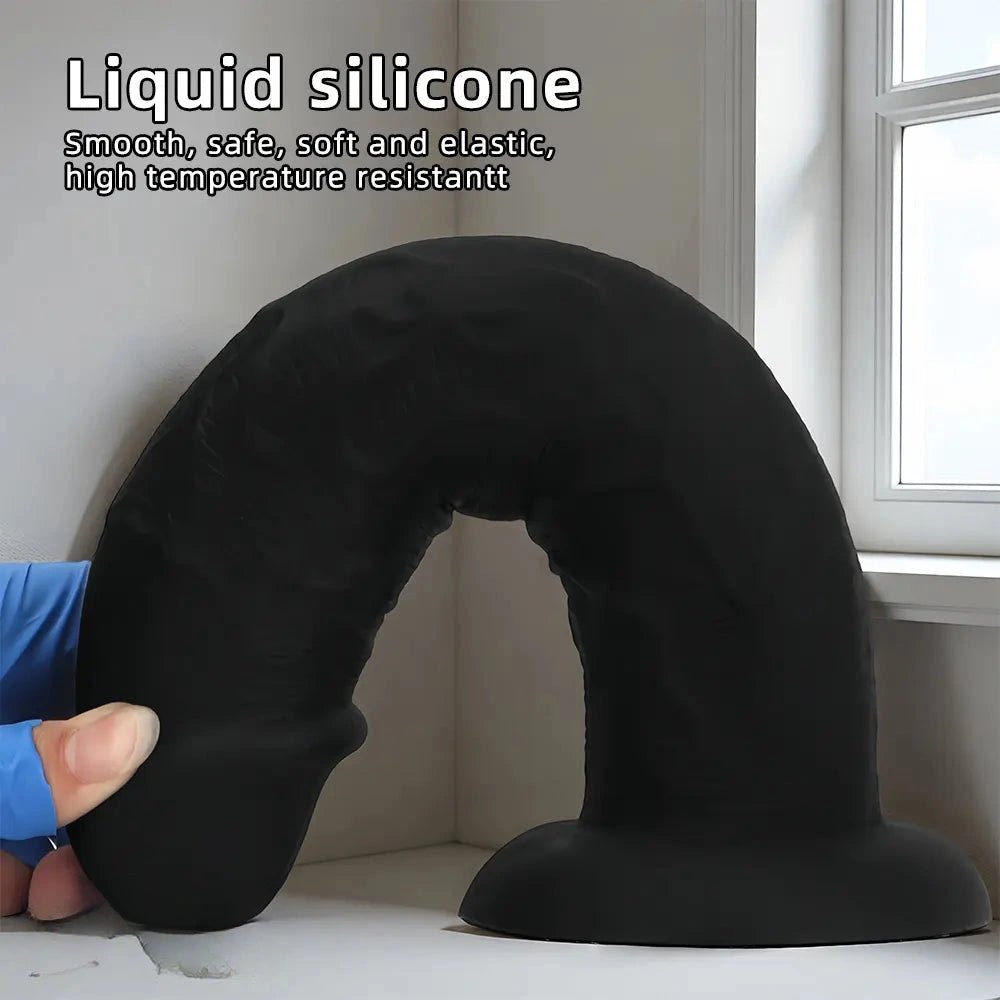 Black thick silicone dildo with suction cup base, photo 6