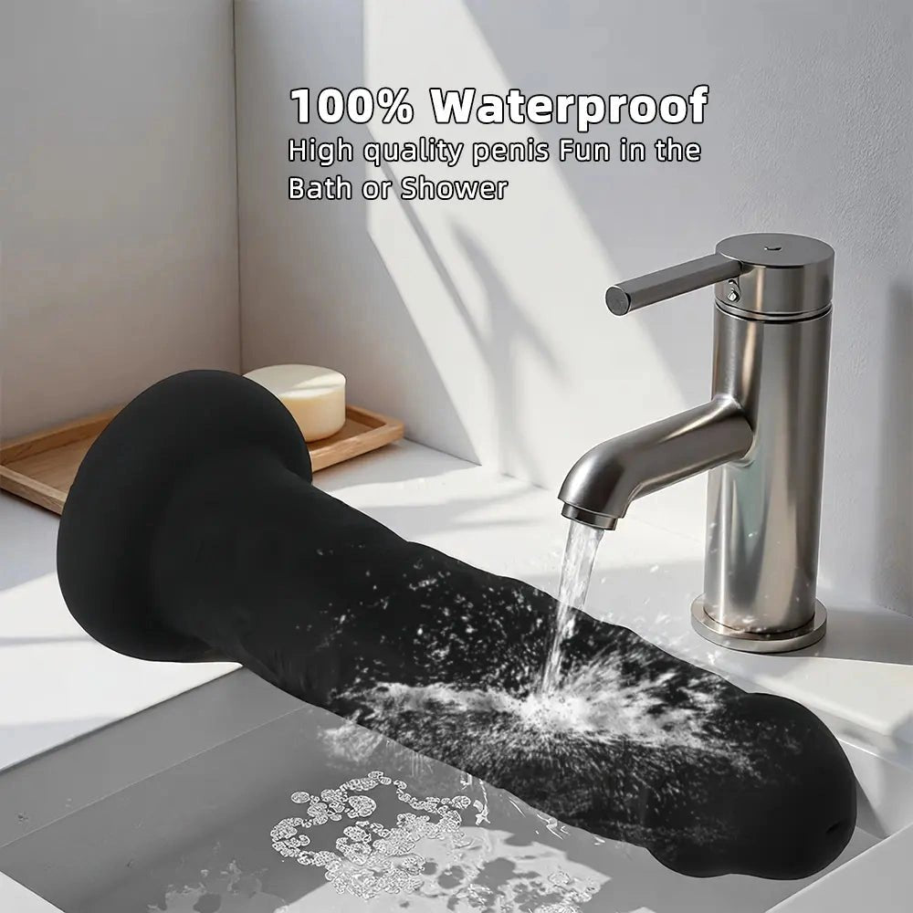 Black thick silicone dildo with suction cup base, photo 8