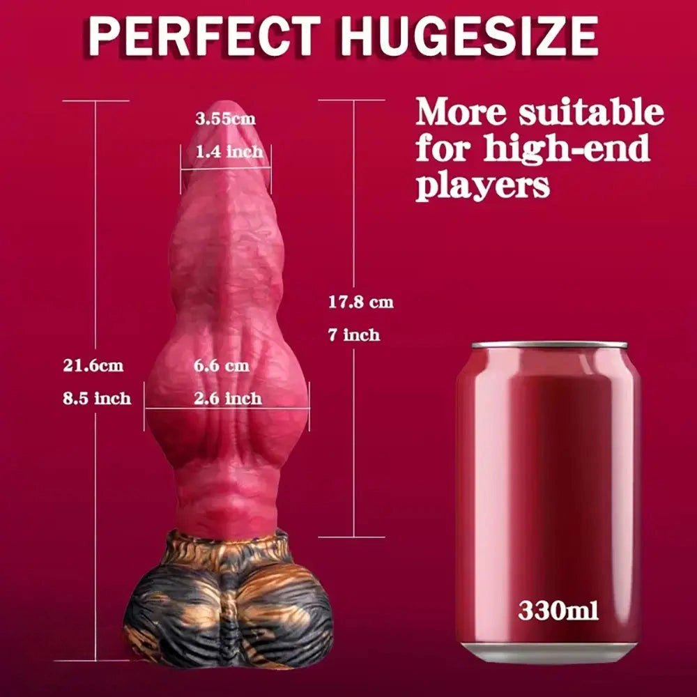 Red silicone thick knot fantasy dildo, photo 2