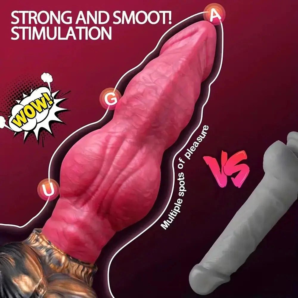 Red silicone thick knot fantasy dildo, photo 3