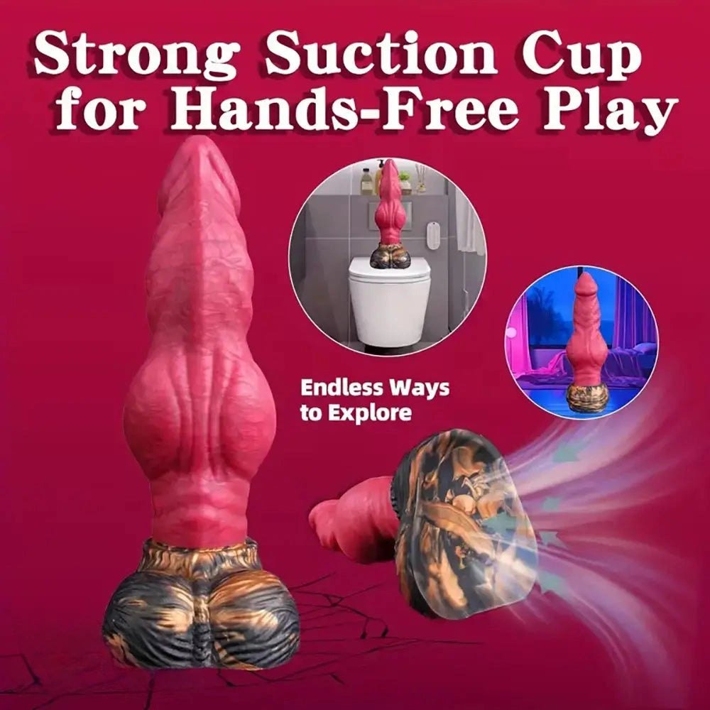 Red silicone thick knot fantasy dildo, photo 4