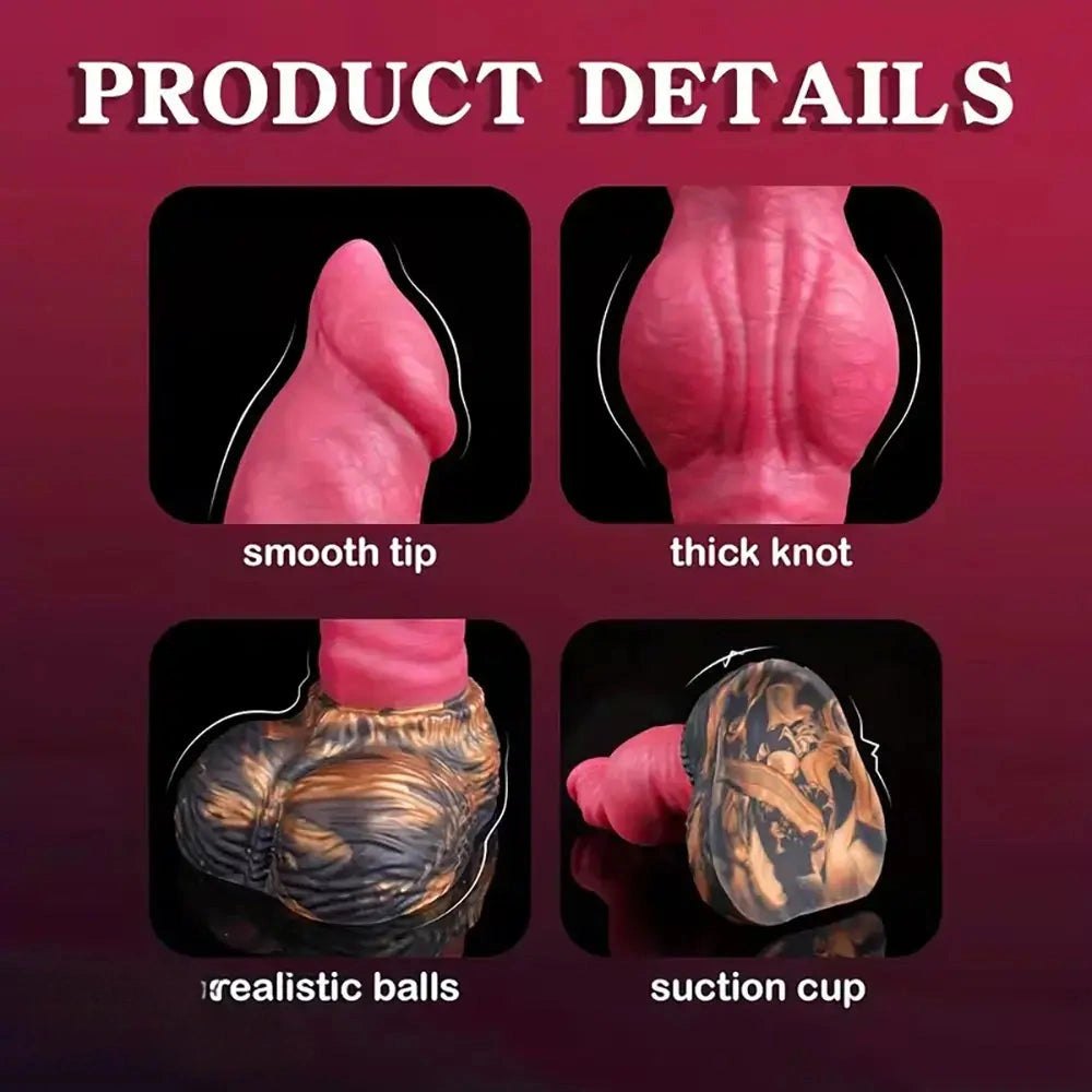 Red silicone thick knot fantasy dildo, photo 5