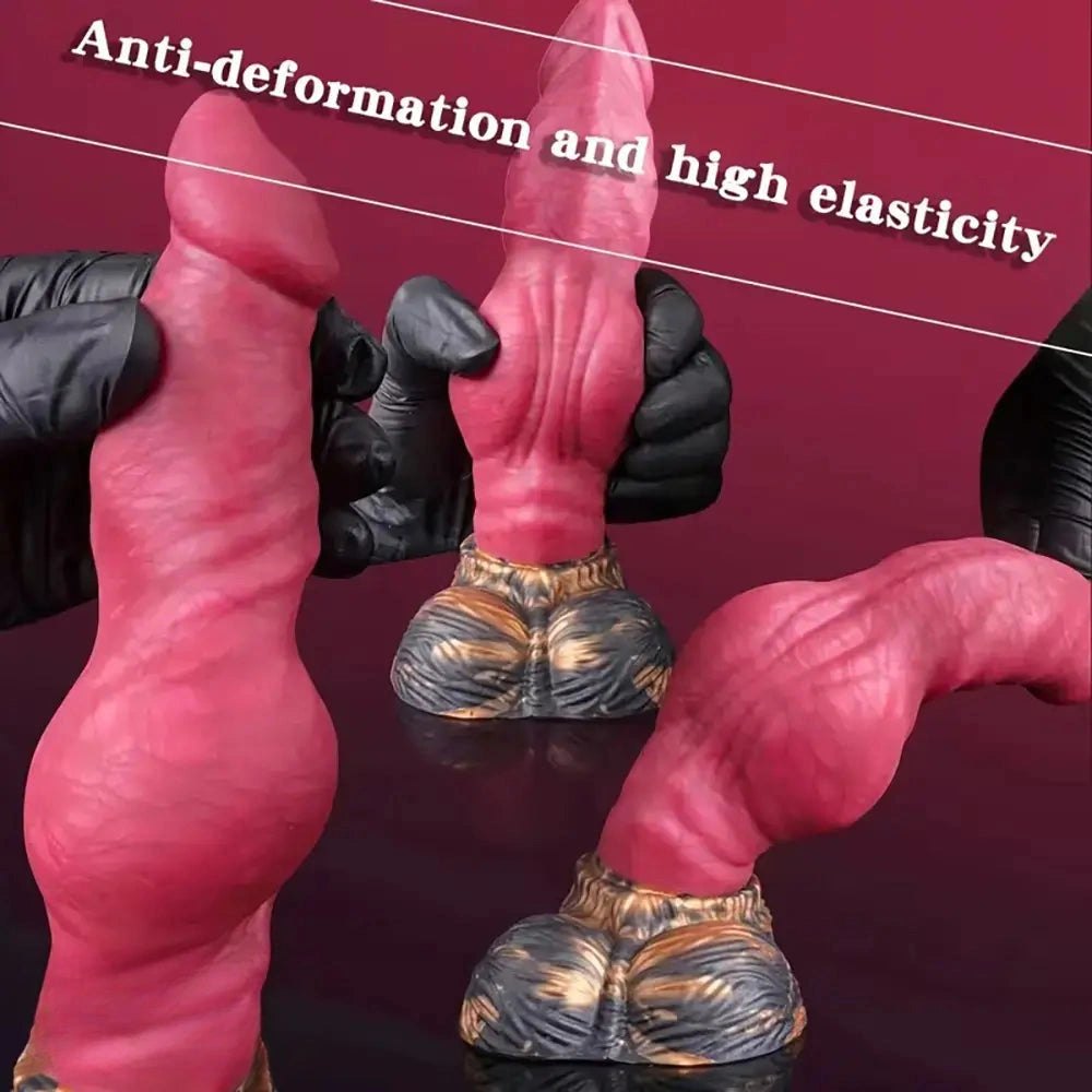 Red silicone thick knot fantasy dildo, photo 7
