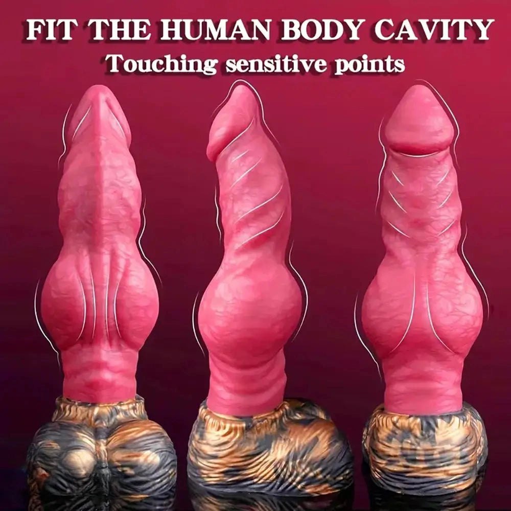 Red silicone thick knot fantasy dildo, photo 8