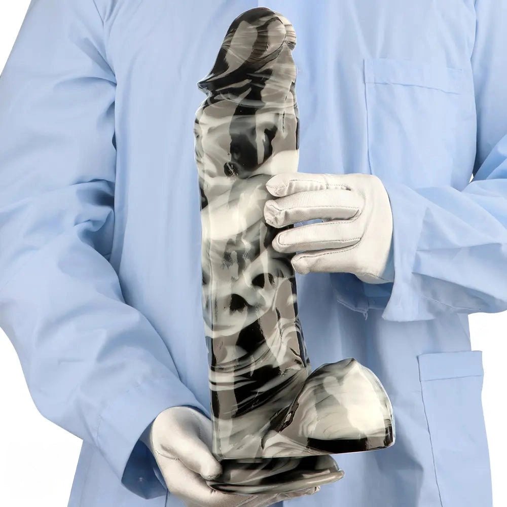 Marbled realistic dildo with balls, photo 10