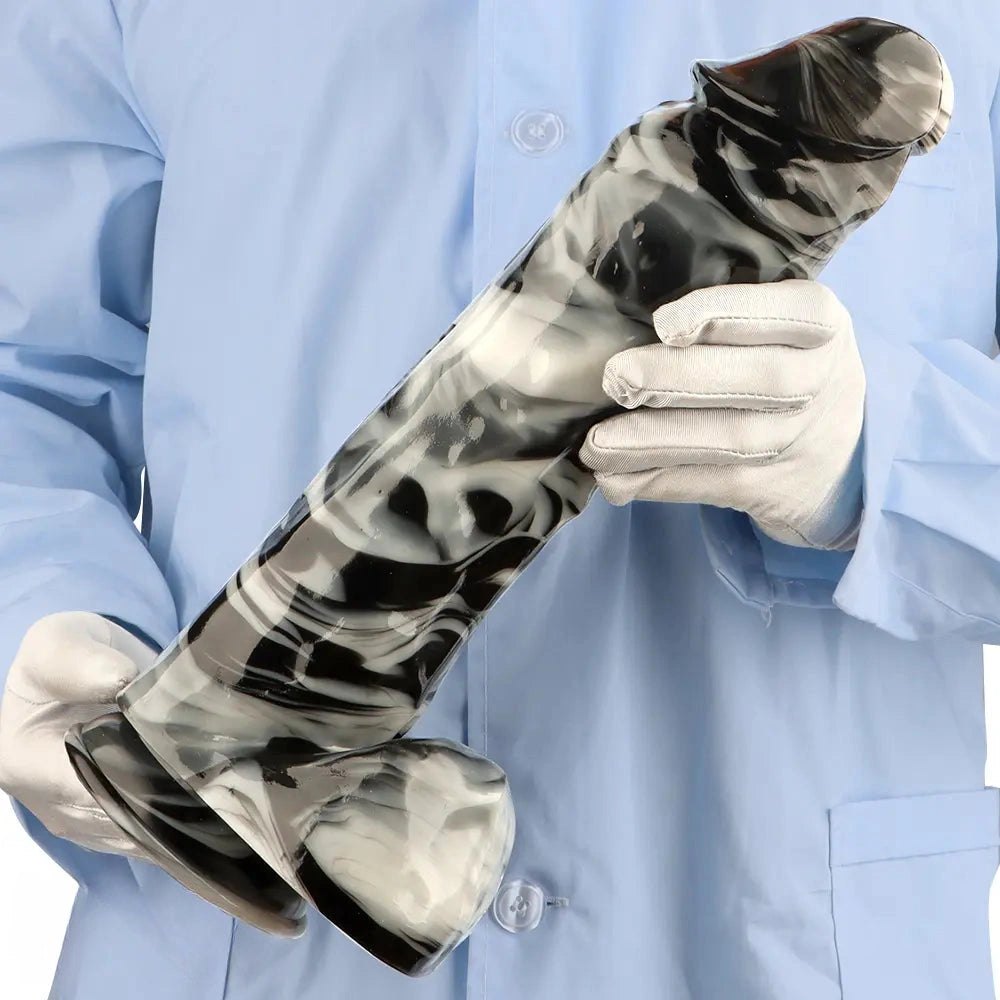 Marbled realistic dildo with balls, photo 11