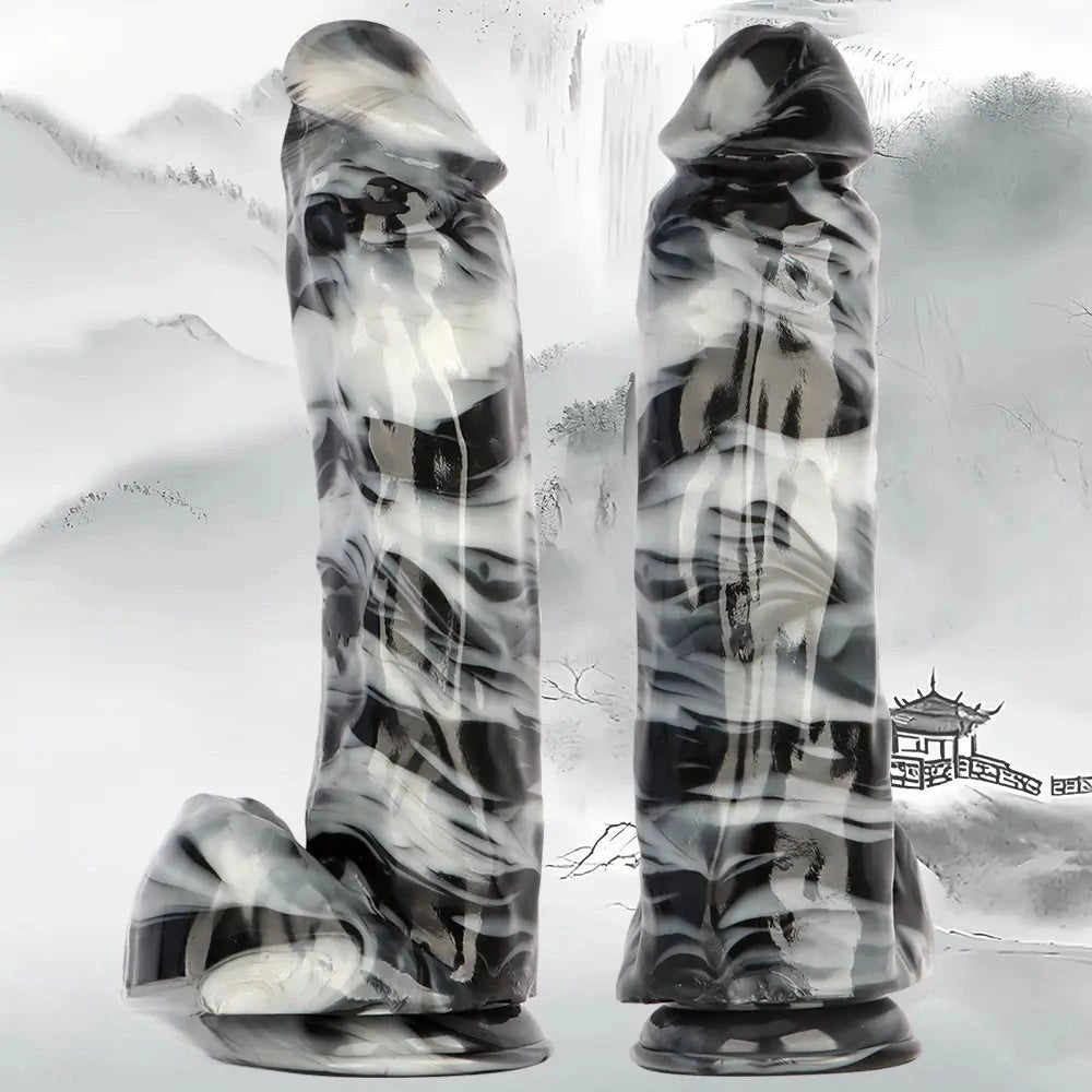 Marbled realistic dildo with balls, photo 4