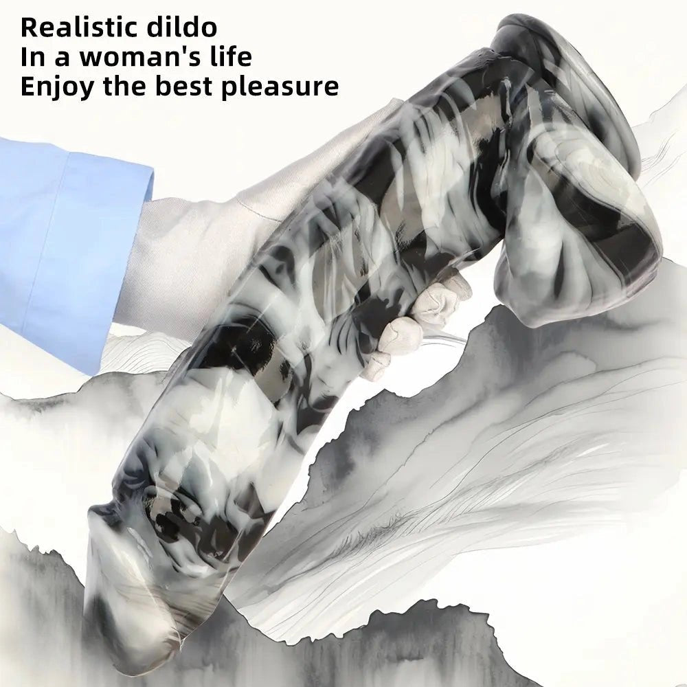 Marbled realistic dildo with balls, photo 5