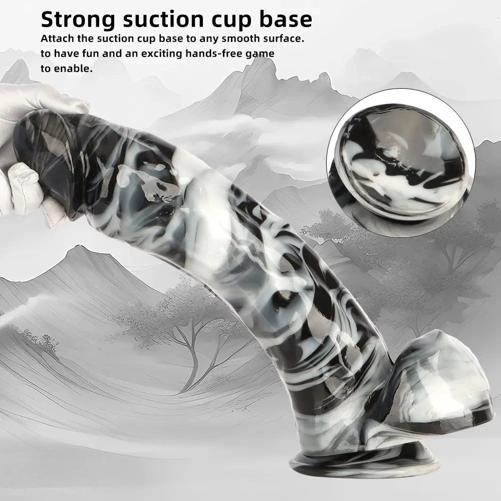 Marbled realistic dildo with balls, photo 6