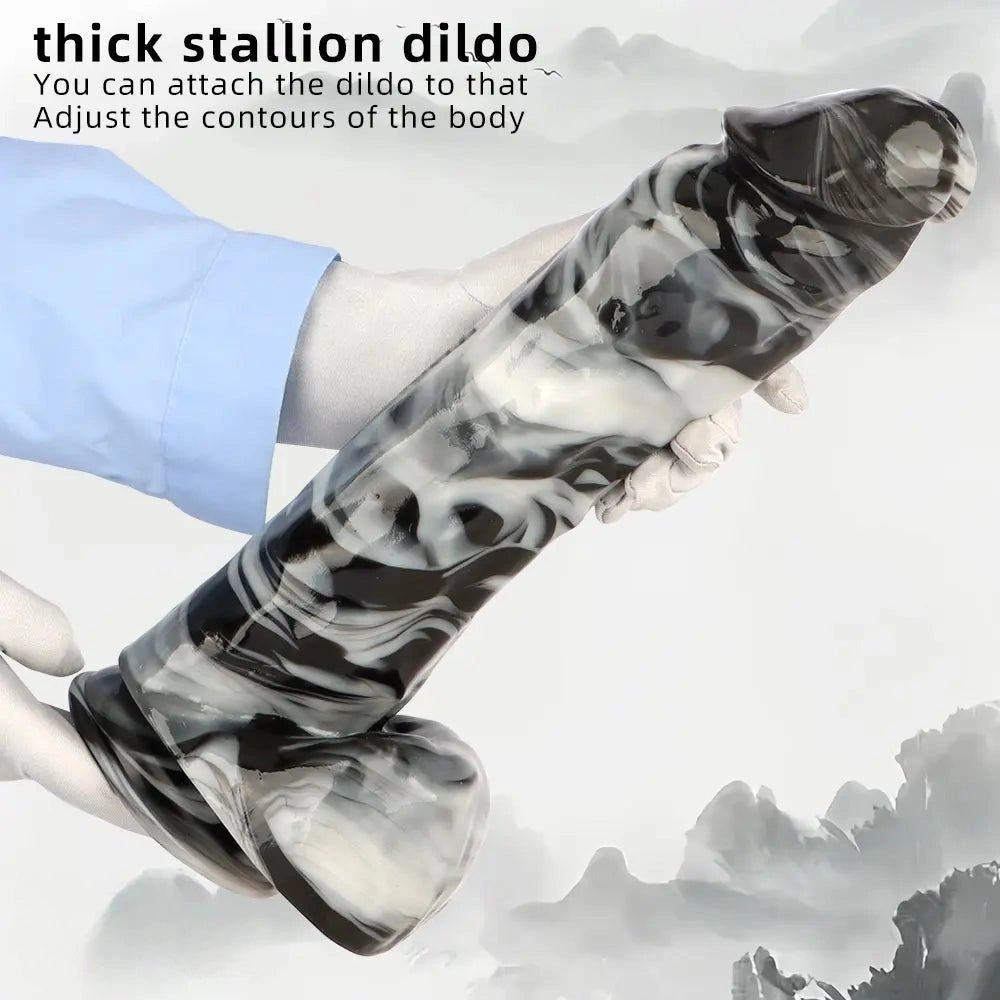 Marbled realistic dildo with balls, photo 7