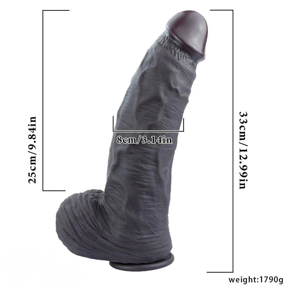 Black realistic veined silicone dildo with suction cup base