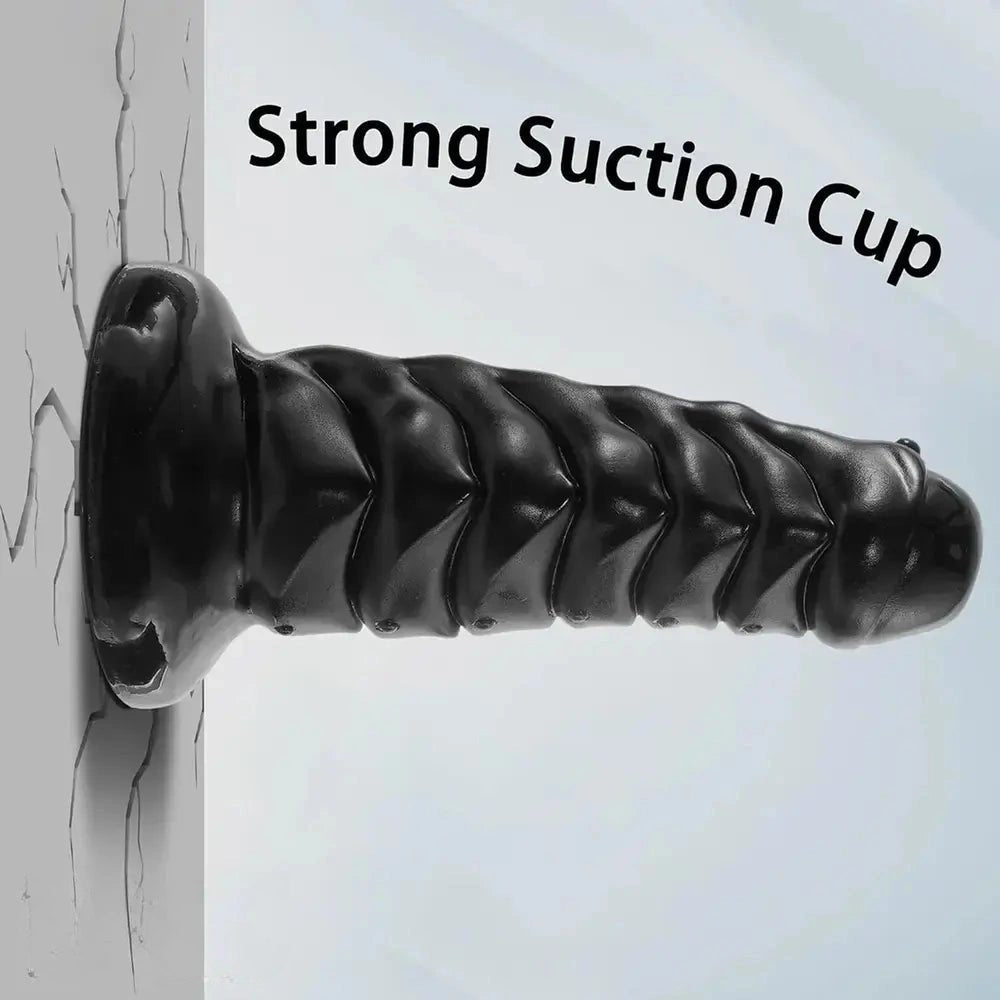Black ribbed pvc suction cup dildo, photo 5