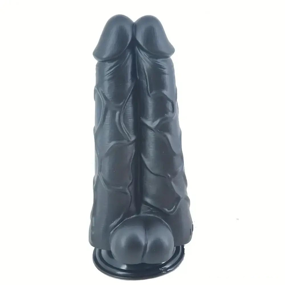 Black thick ribbed realistic dildo with rounded head