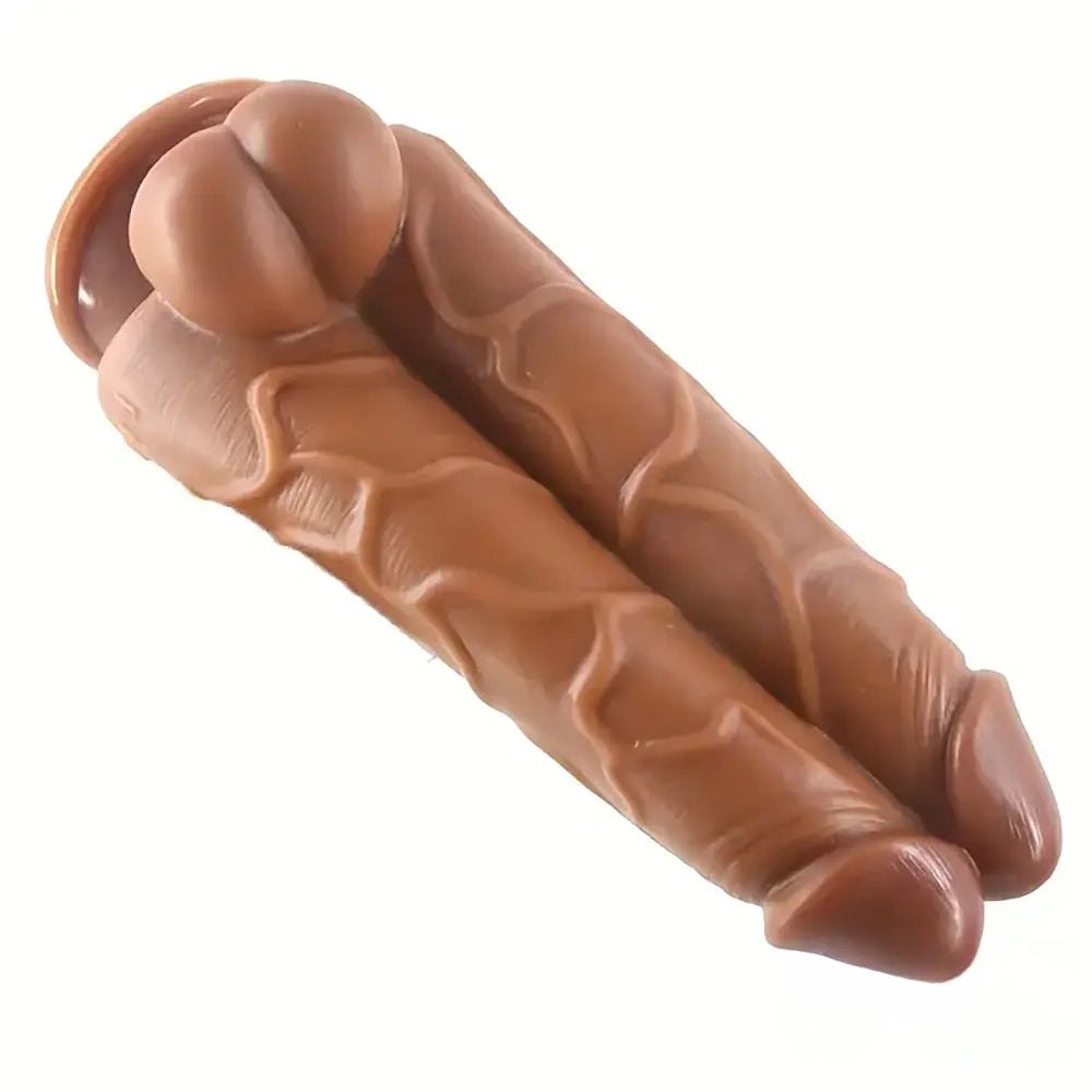Brown thick ribbed realistic dildo with rounded head