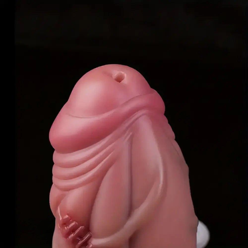 Silicone realistic dildo with stitched texture and suction cup base, photo 3