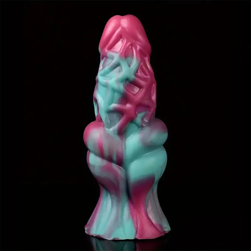 Thick textured silicone dildo with colorful ridged body, photo 1