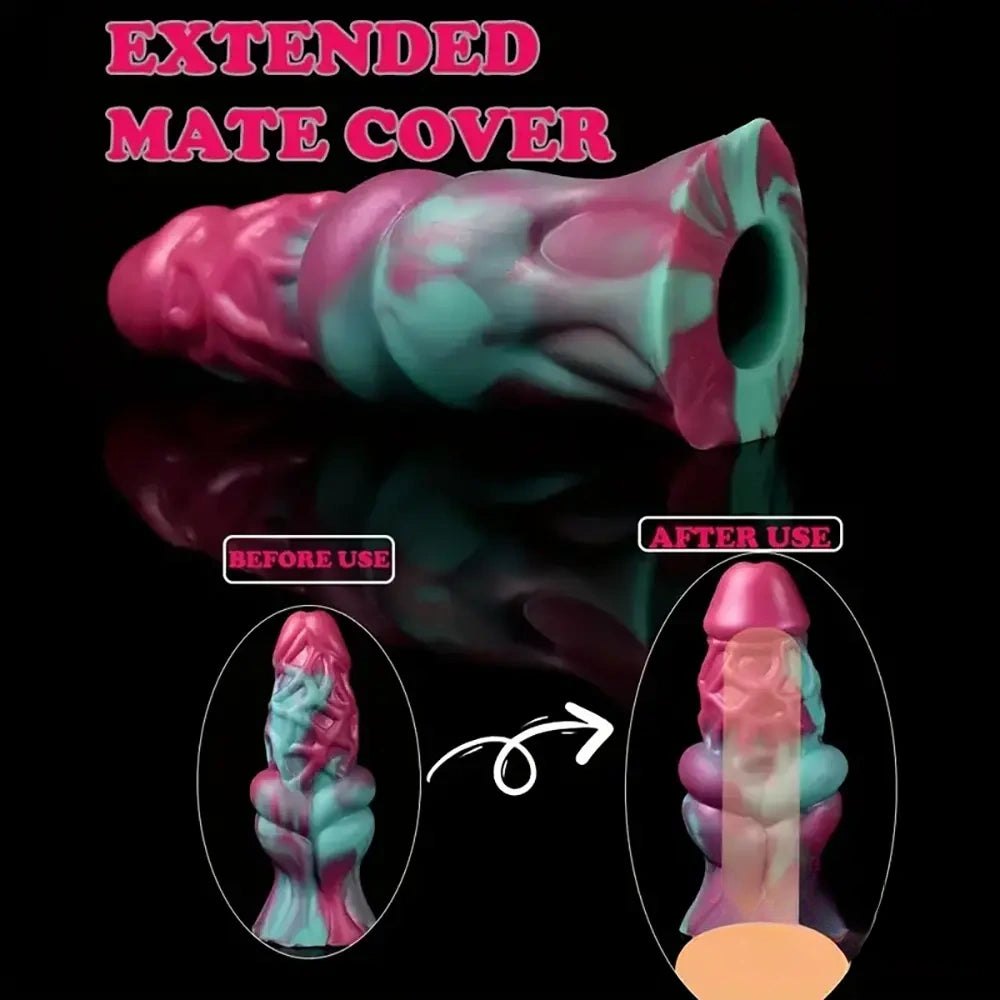Thick textured silicone dildo with colorful ridged body, photo 2