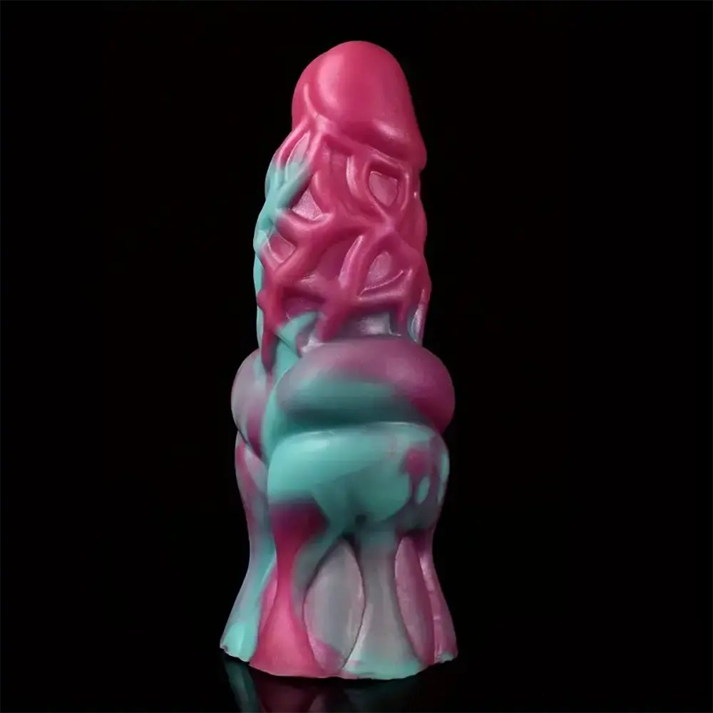 Thick textured silicone dildo with colorful ridged body, photo 3