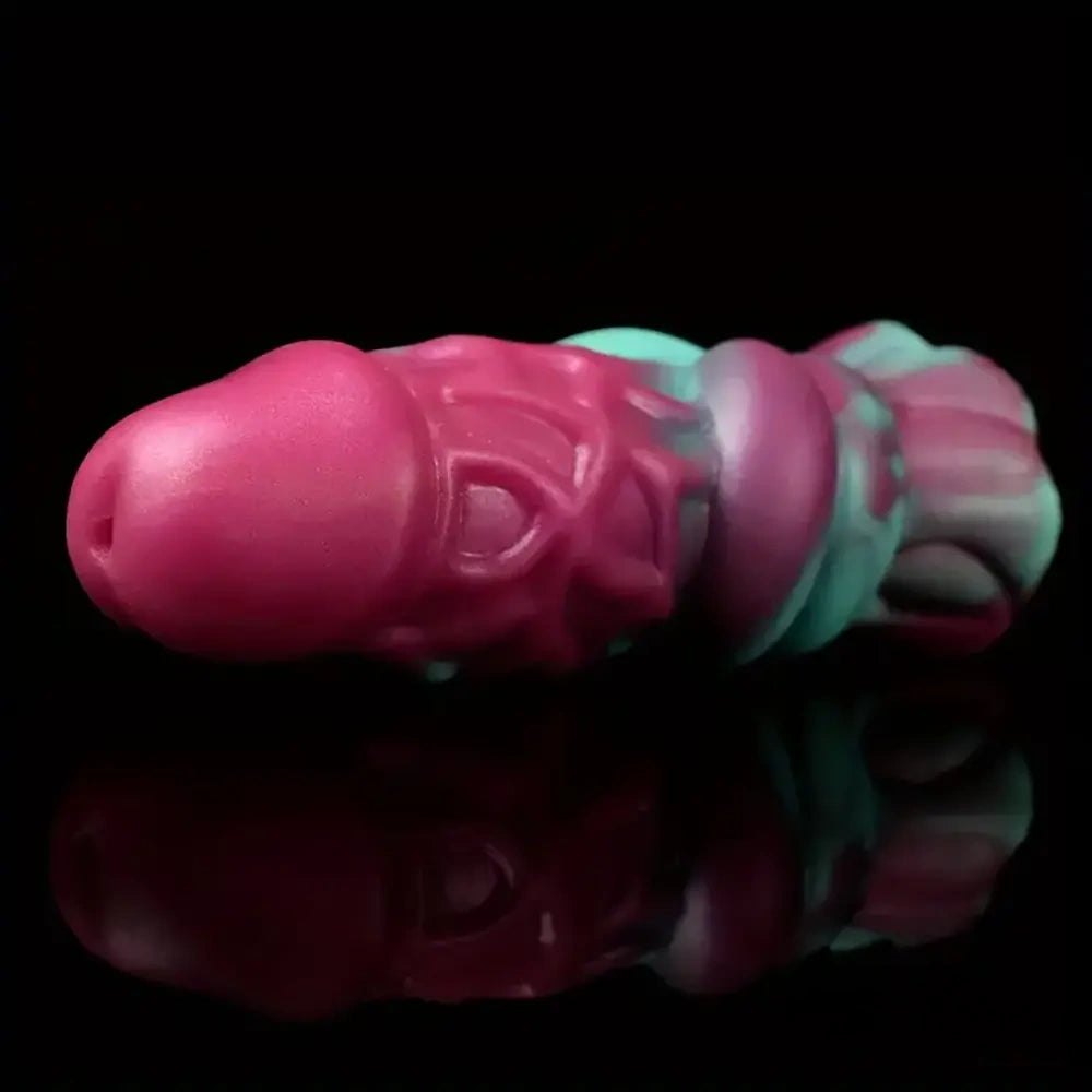 Thick textured silicone dildo with colorful ridged body, photo 4
