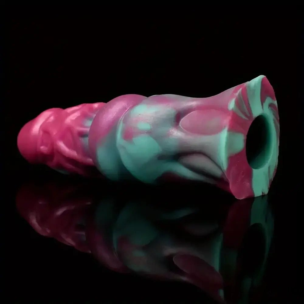 Thick textured silicone dildo with colorful ridged body, photo 6