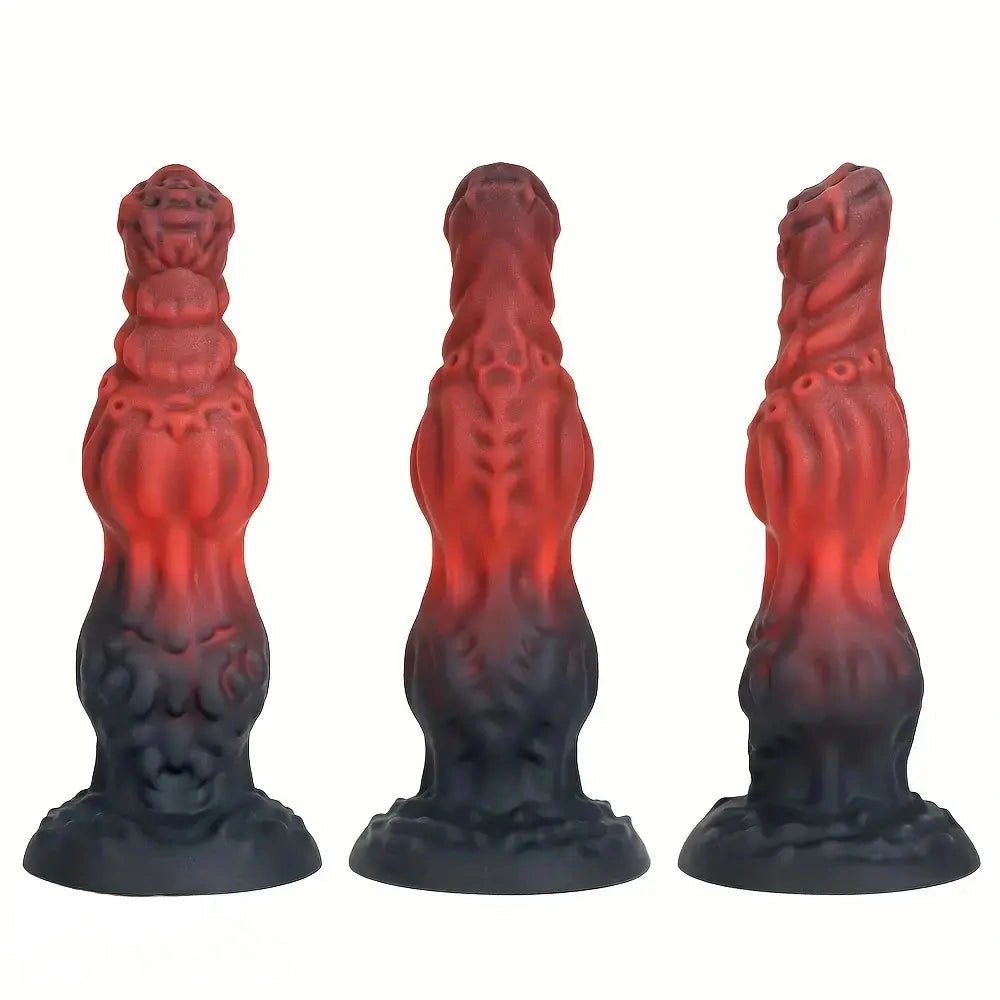 Red ridged thick silicone fantasy dildo, photo 1