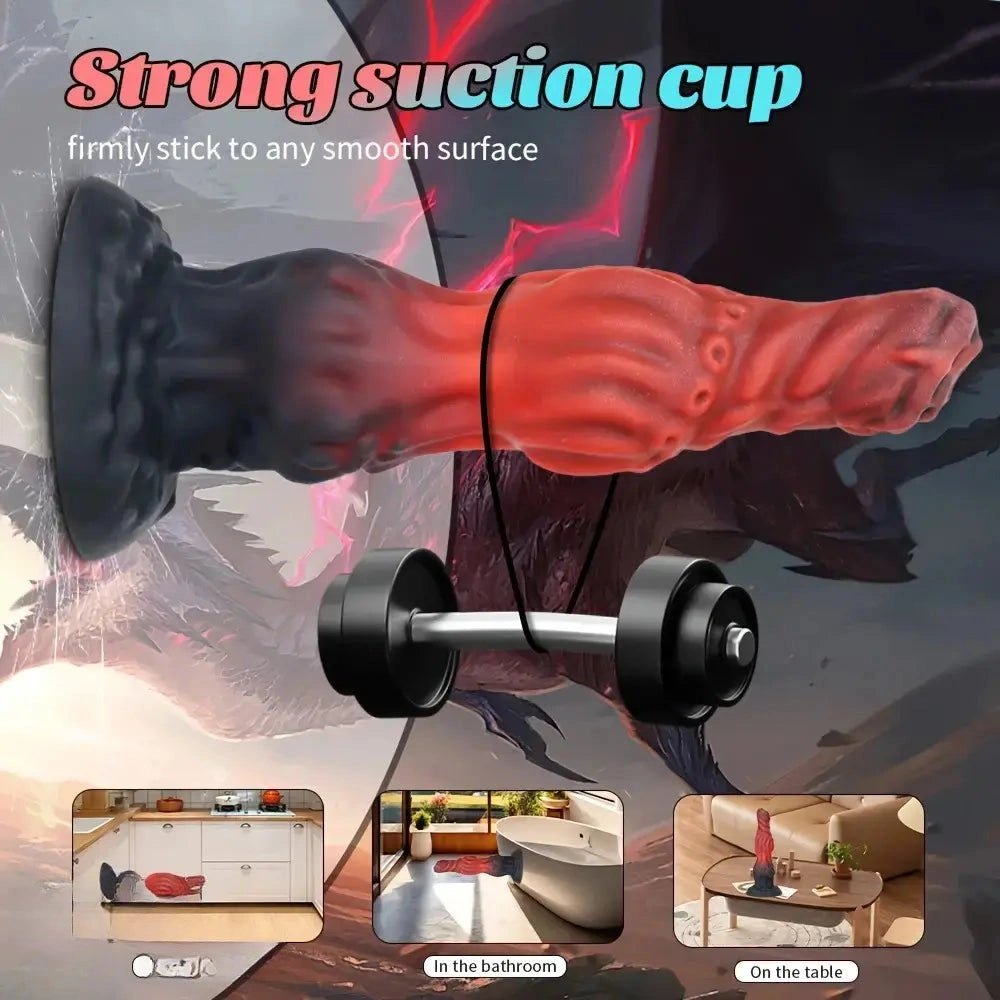 Red ridged thick silicone fantasy dildo, photo 11