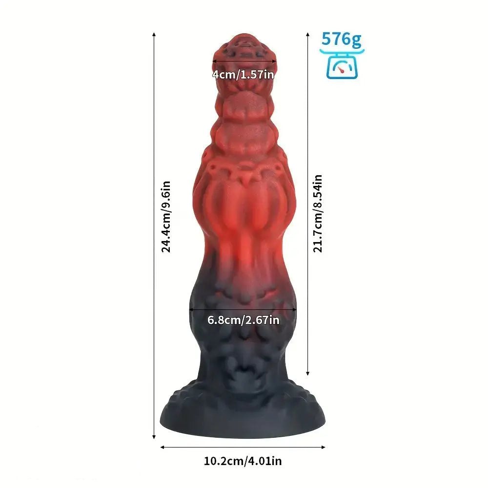 Red ridged thick silicone fantasy dildo, photo 12