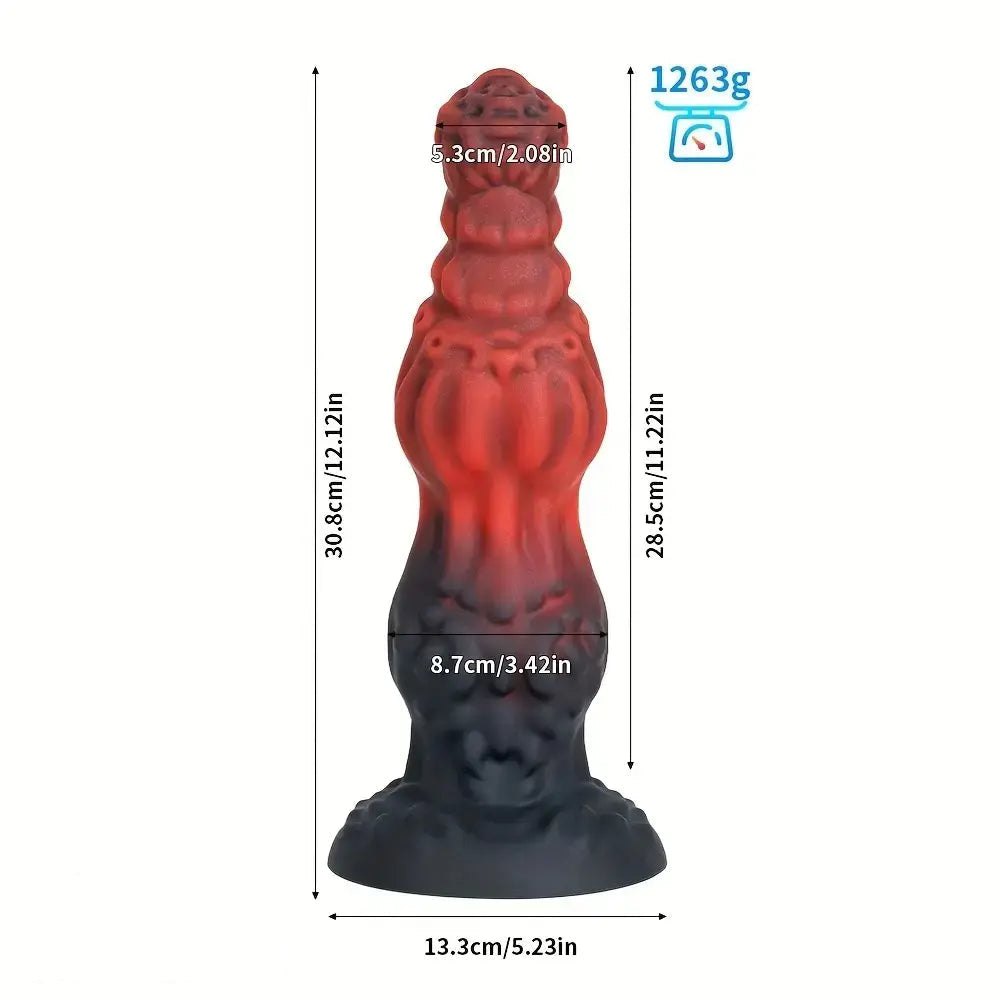 Red ridged thick silicone fantasy dildo, photo 13