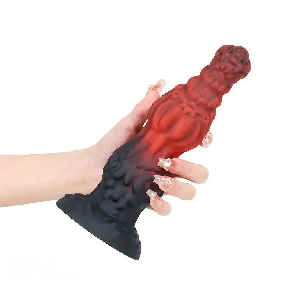 Red ridged thick silicone fantasy dildo, photo 2