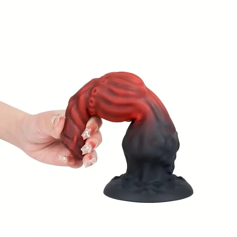 Red ridged thick silicone fantasy dildo, photo 3