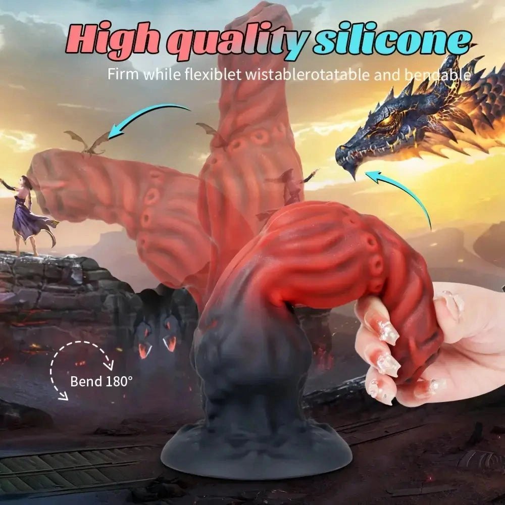 Red ridged thick silicone fantasy dildo, photo 5