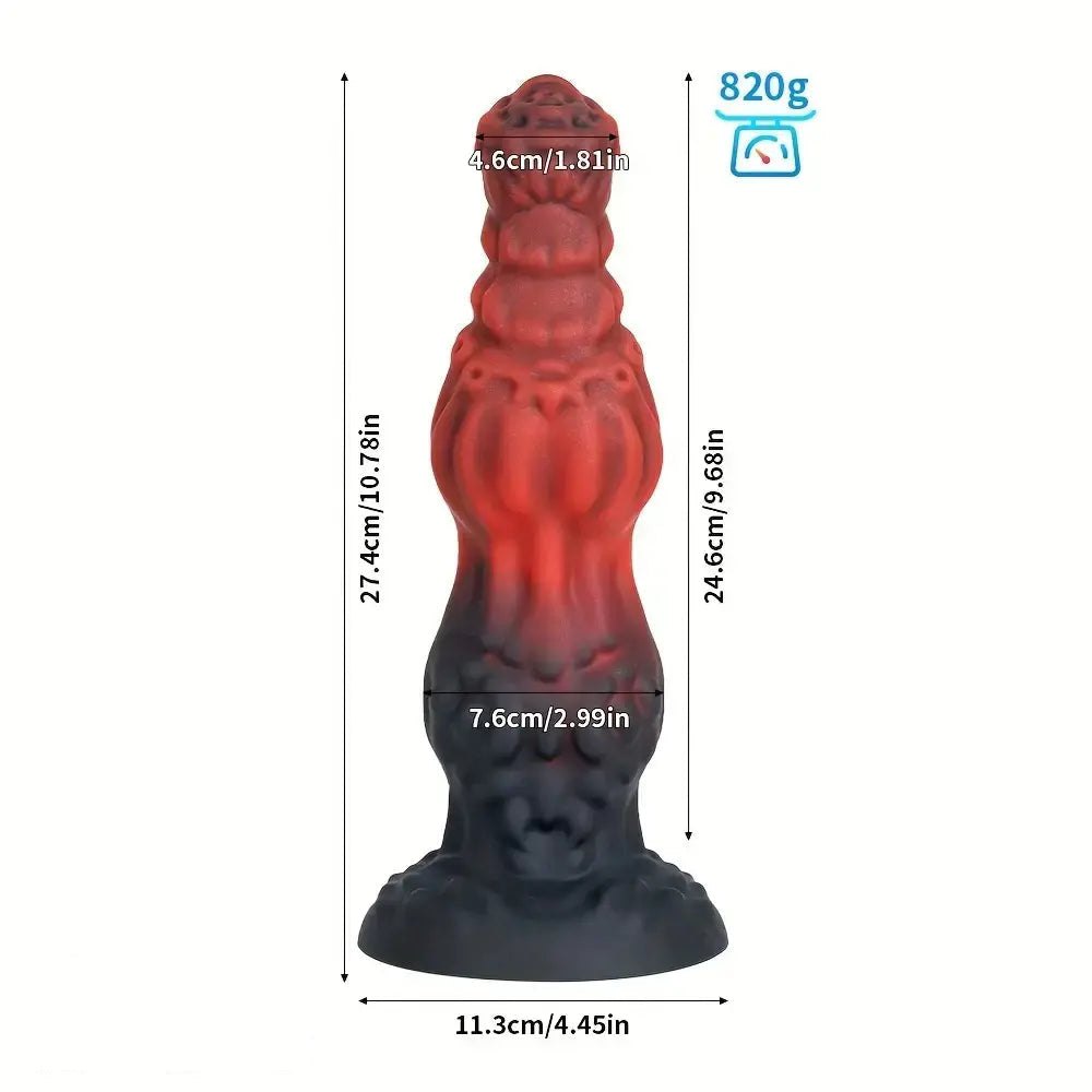 Red ridged thick silicone fantasy dildo, photo 6