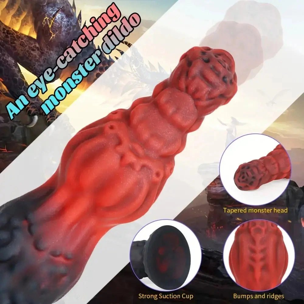 Red ridged thick silicone fantasy dildo, photo 7