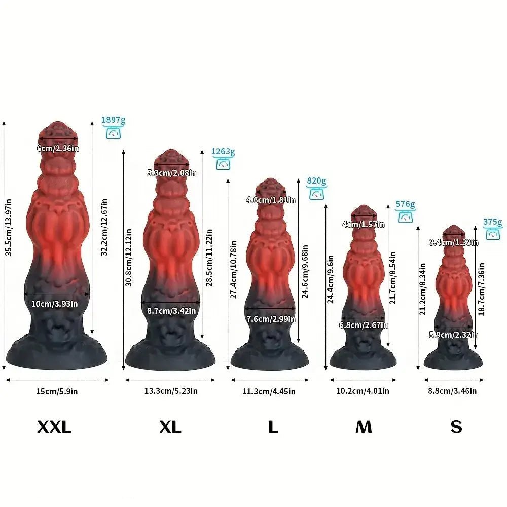 Red ridged thick silicone fantasy dildo, photo 9