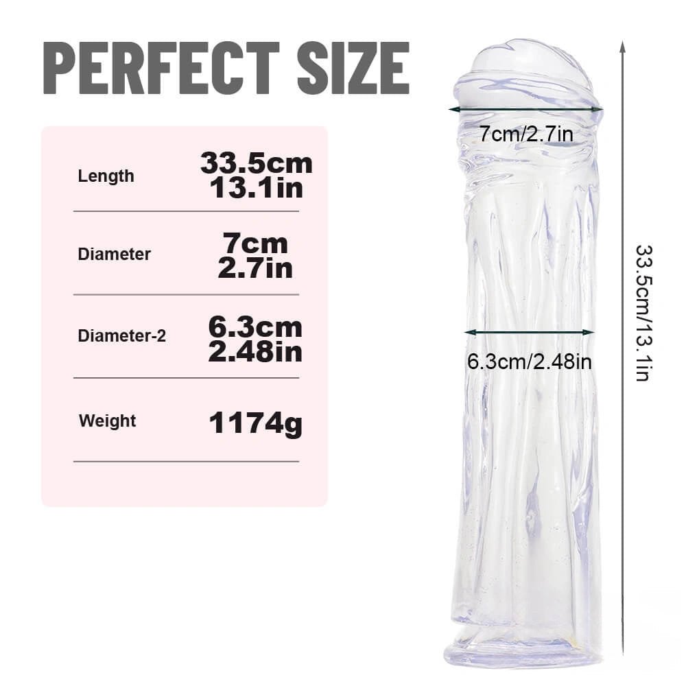 Transparent thick veined realistic pvc dildo