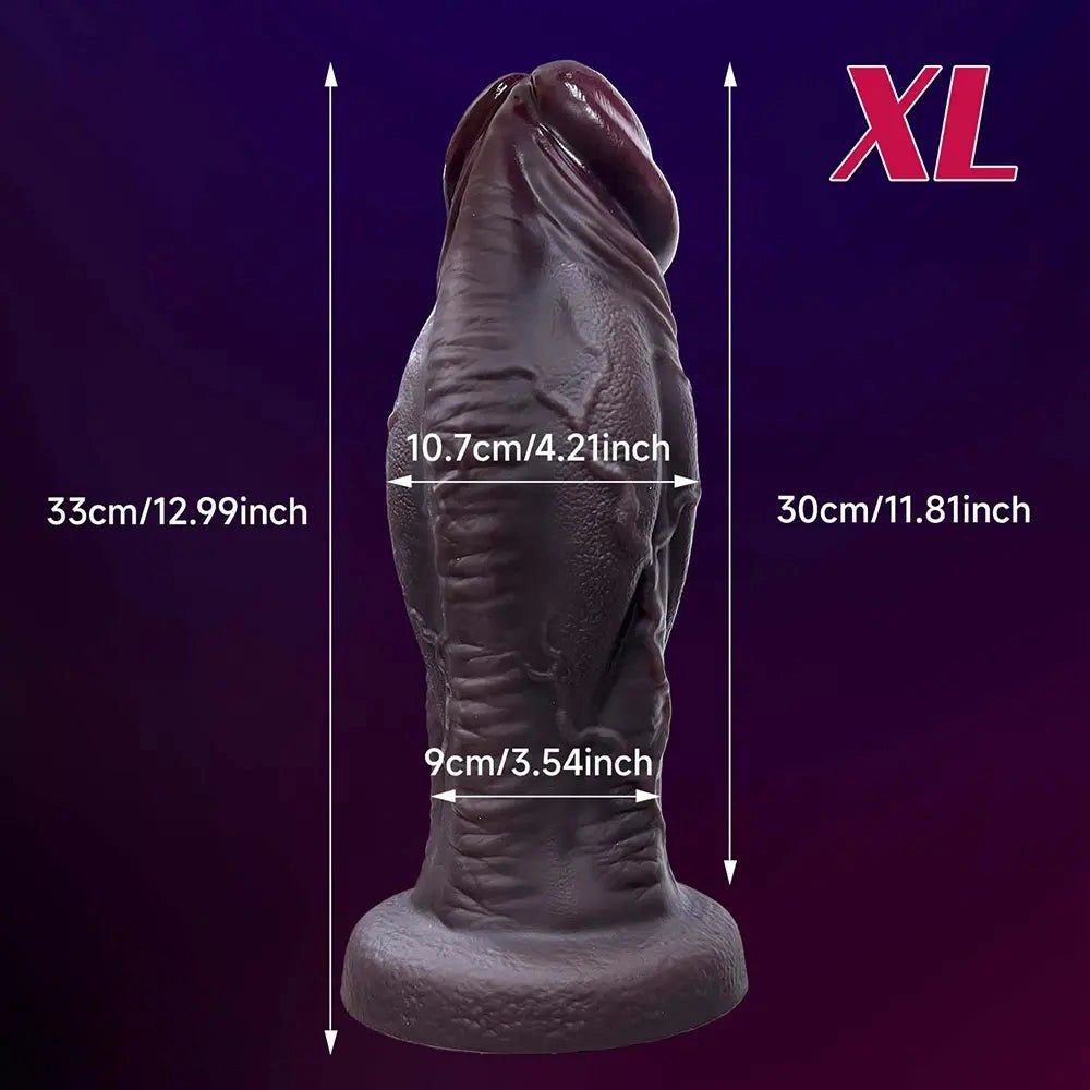 Coffee thick veined silicone dildo with suction cup base