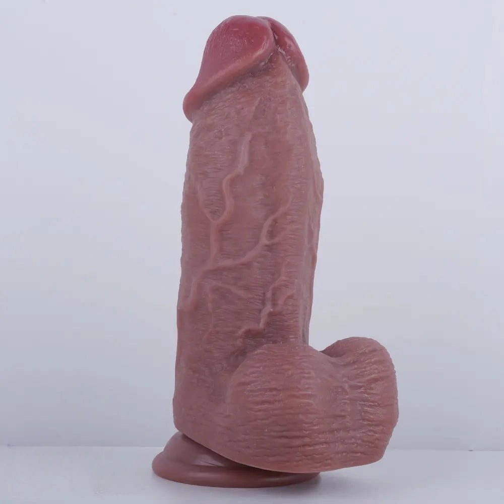 Brown veiny textured realistic dildo with flat base