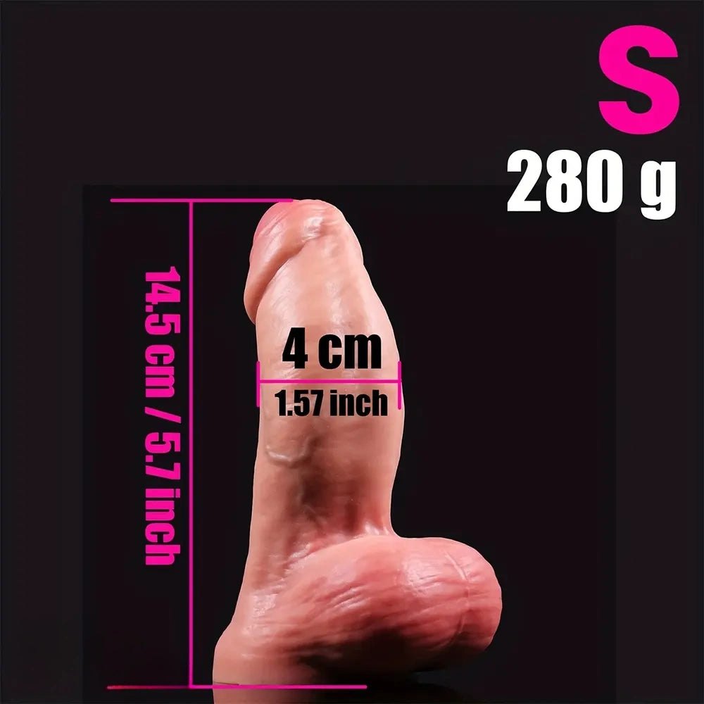 Flesh thickened uncut silicone dildo in three sizes