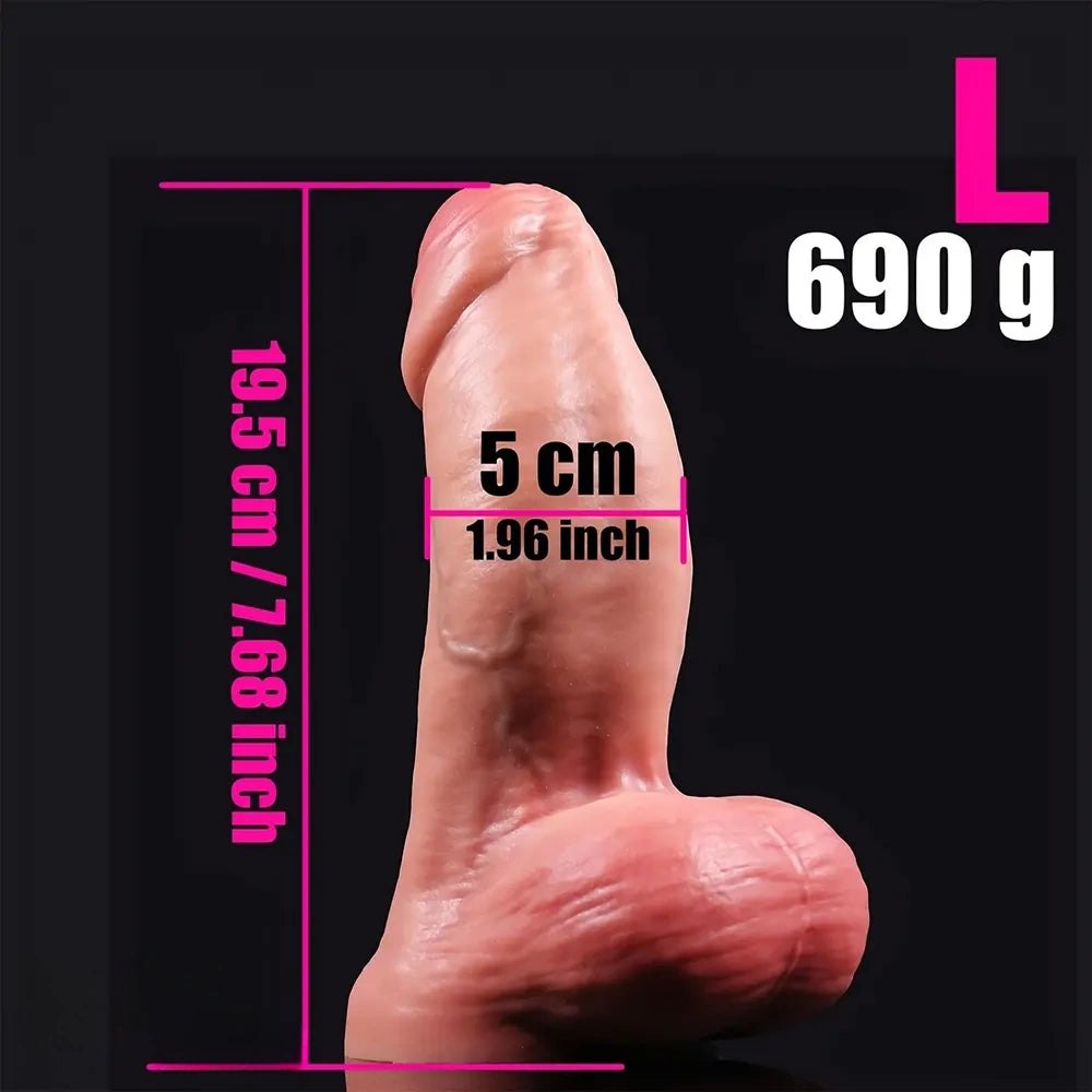 Flesh thickened uncut silicone dildo in three sizes