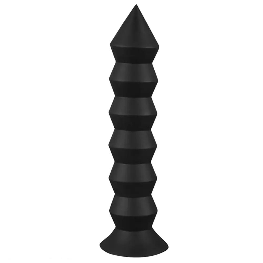 Black thread spire ribbed silicone anal plug