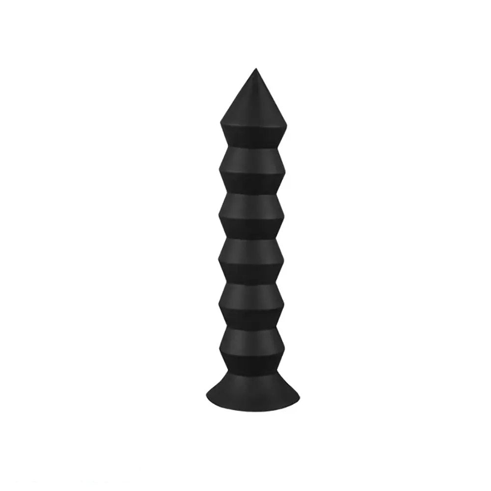 Black thread spire ribbed silicone anal plug
