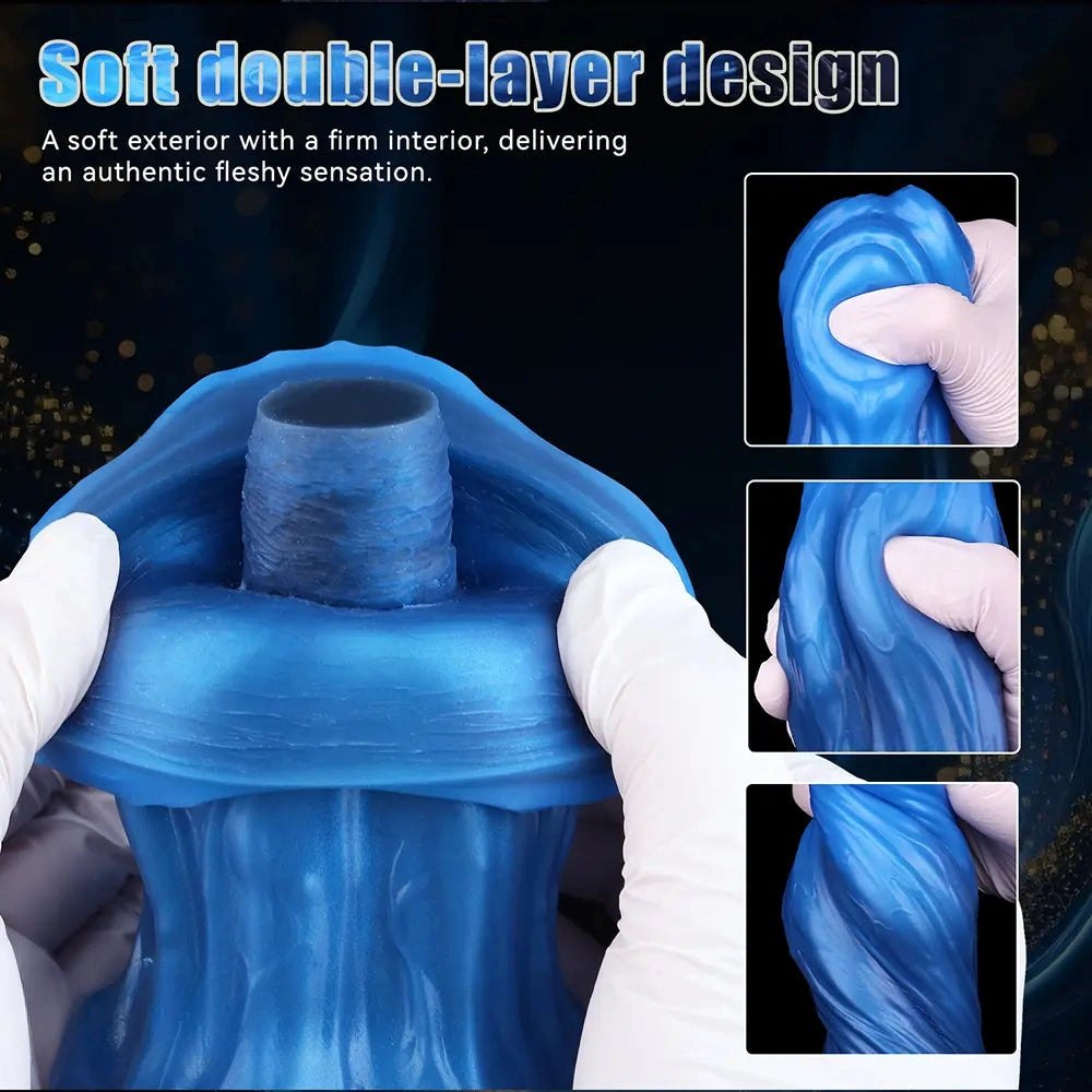 Blue silicone three-headed wolf knot dildo, photo 3