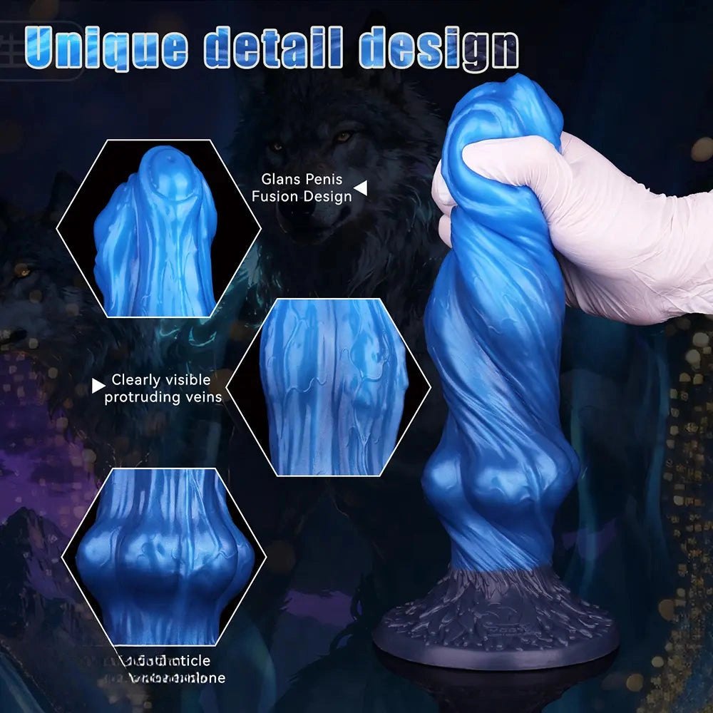 Blue silicone three-headed wolf knot dildo, photo 5