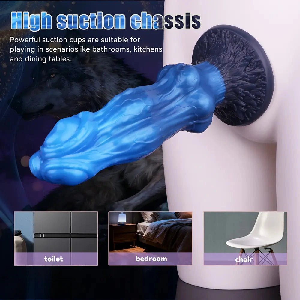 Blue silicone three-headed wolf knot dildo, photo 6