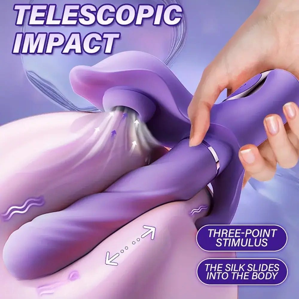 Purple silicone flapping thrusting vibrating dildo