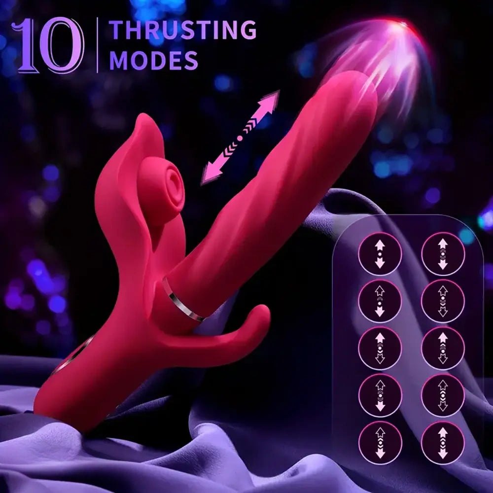 Red silicone flapping thrusting vibrating dildo