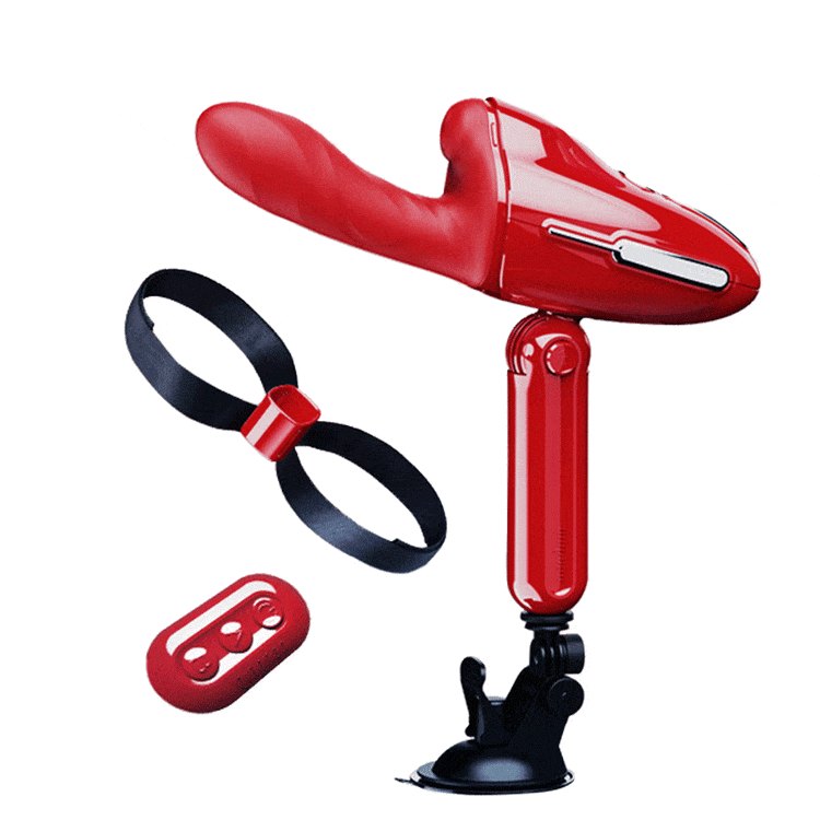 Red mechanical sex machine with suction cup base, photo 1