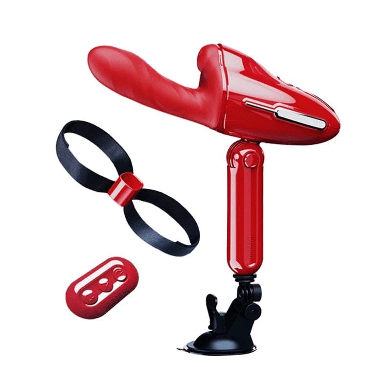 Red mechanical sex machine with suction cup base, photo 3